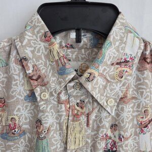 Reyn Spooner Luau Hawaiian Shirt S Sand Hula Reverse Print Button Collar